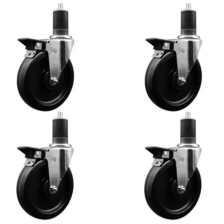 Service Caster 5'' Phenolic Swivel 1-5/8'' Expanding Stem Caster Set with Brake, 4PK SCC-EX20S615-PHR-PLB-158-4